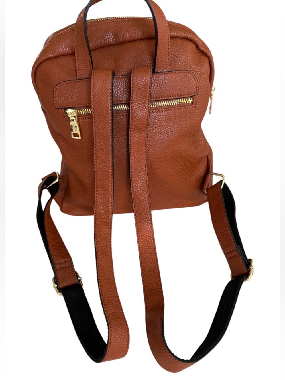 Steve Madden BTAMPA Cognac Brown Embossed Logo Backpack Purse Gold Hardware - Picture 9 of 15